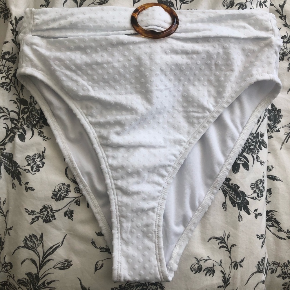 High waist High cut white bikini bottom